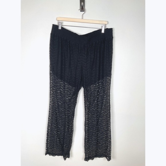 Torrid‎ Black Lace Crochet Wide Leg Pants Plus Size 2 Beach Cover Up - Picture 1 of 7
